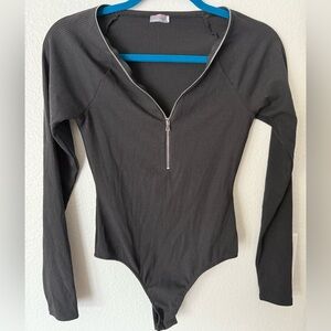 Free People Movement Black Long Sleeve Zip-Up Bodysuit